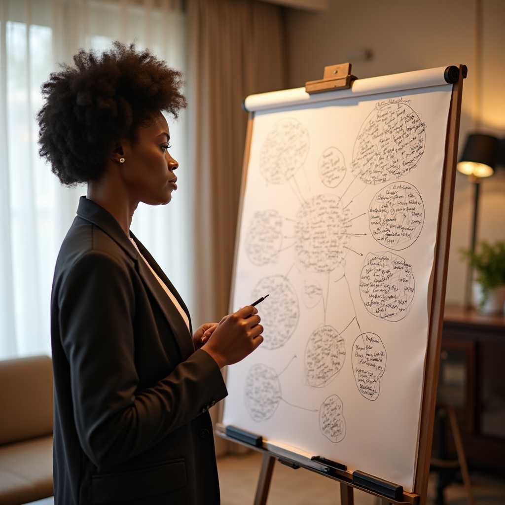 Flipchart mit Brainstorming zu möglichen Nebenprodukten aus vorhandenen Fähigkeiten